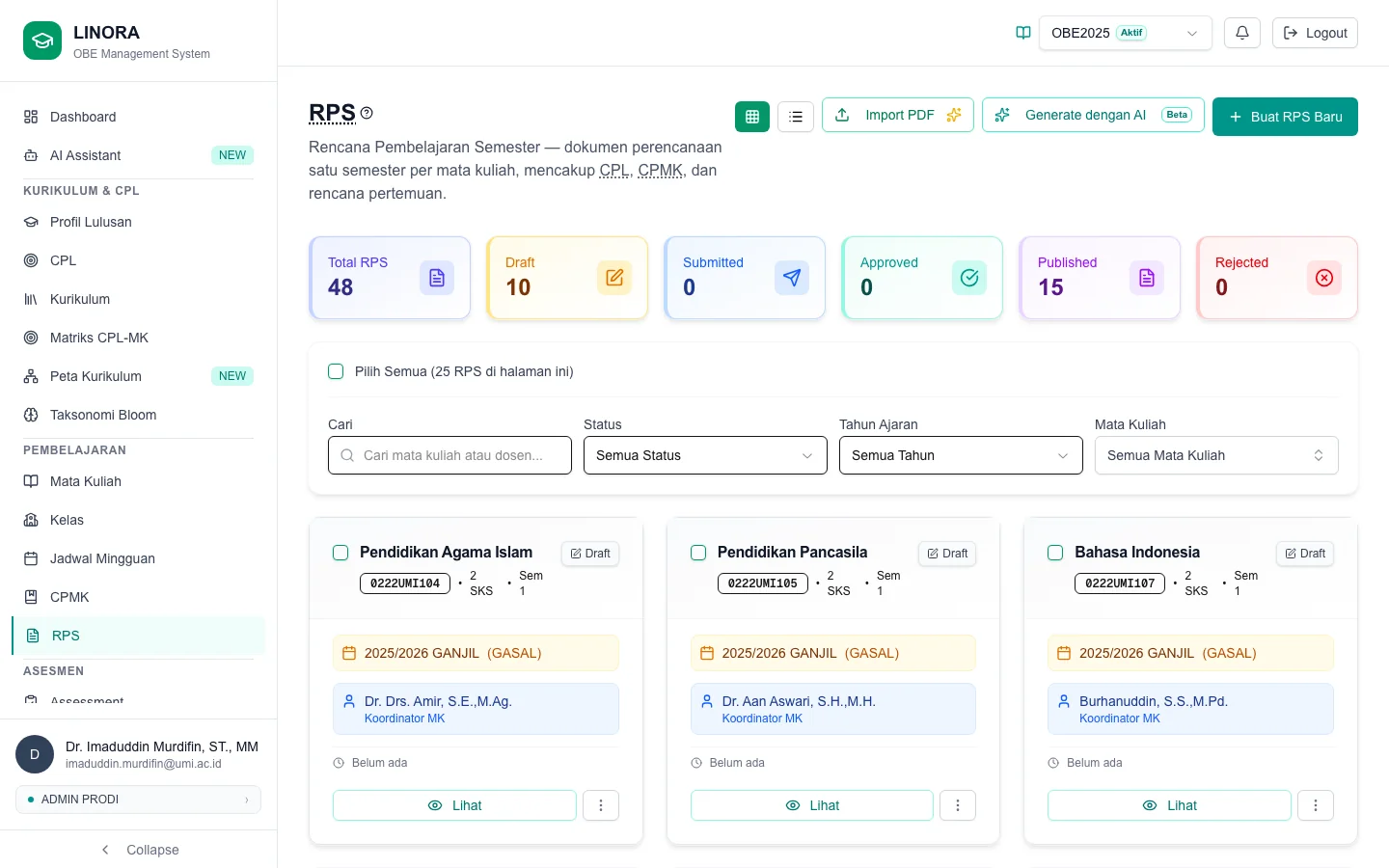 Tampilan fitur RPS AI Generator di LINORA